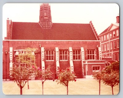 Vintage 1970s Architecture Snapshot Photograph Brick Building Tower Outdoor