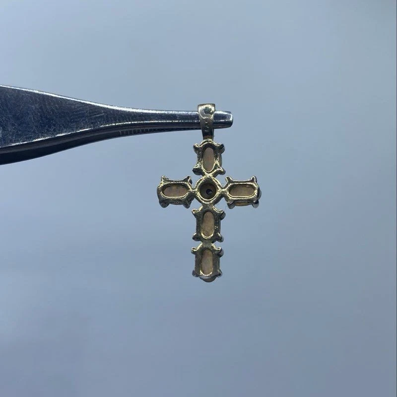 FAS Sterling Silver Melee Diamond Opal Cross Pendant 1.6g - Image 2 of 4