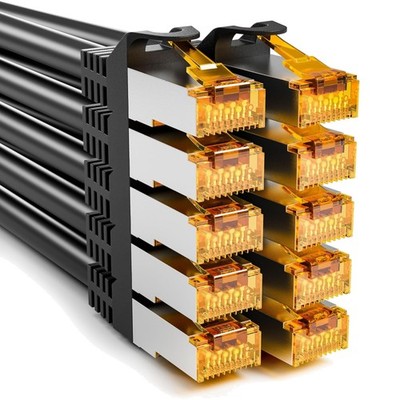Patchkabel CAT 7, Ethernet Kabel, 10 Gbps, S/FTP Shielded, Kupfer, Schwarz
