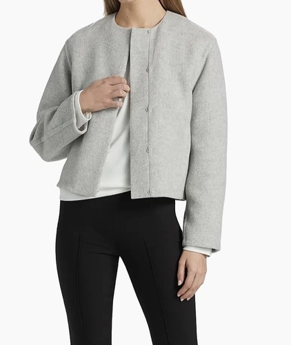 $595 Vince Sz M Grey Wool Blend Collarless Jacket Coat Fabric made in Italy NWT