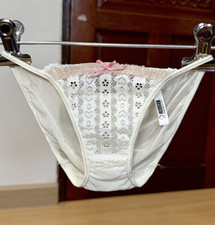 Vintage Silky Light Nylon Hi Leg Panty Sheer Floral Lace String Bikini Sz.5