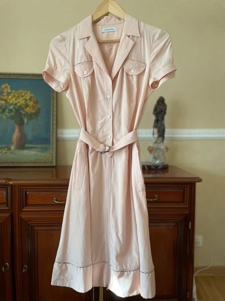 Women Costume National Dress Beige-Pink Silk 36