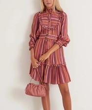ZIMMERMANN Ruffled Striped Mini Dress De Chine Chiffon Size 2