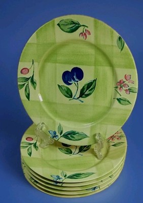 Nikko *Summer Dance* Set 6 LUNCHEON/SALAD Plates 8.5'' Moss Green Japan EUC