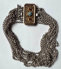 Münchner Kropfkette - Silber mit Rubinen / Türkis und Perlen  - Antik um 1830
