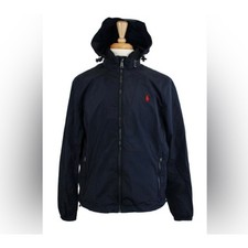 Ralph Lauren Polo Signature Logo Navy Blue Hooded Windbreaker Jacket Sz.14/16