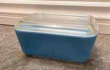 Vintage Pyrex Refrigerator Dish Primary Blue 502-B with Ribbed Lid 502-C