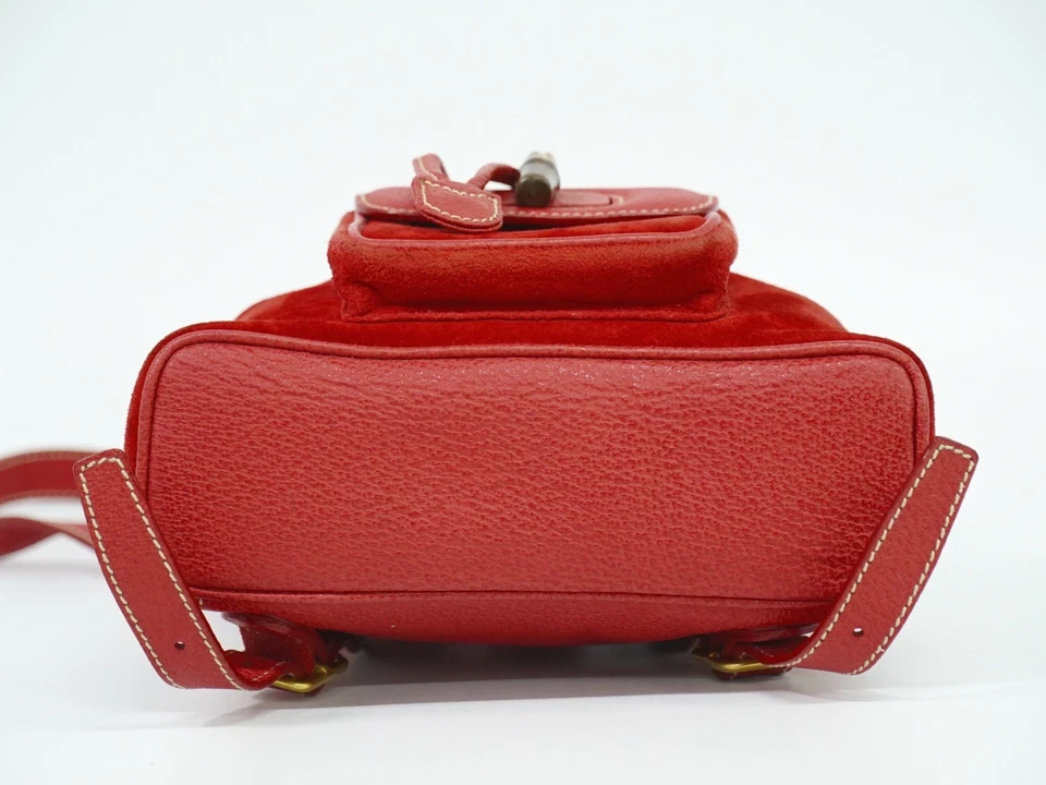 GUCCI Bamboo Suede Mini Backpack Red Gold - Image 3 of 4