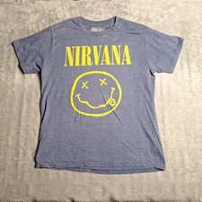 Nirvana T-Shirt Blue Happy Smiley Face Kurt C...