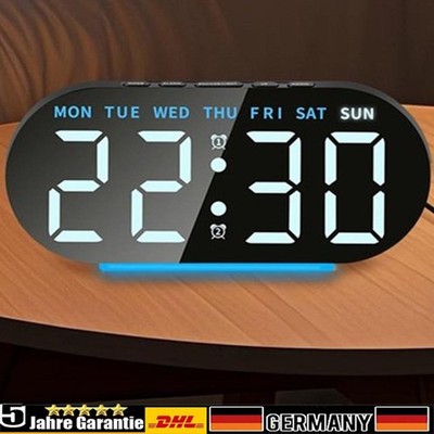 Digitaler LED Tischuhr Wecker mit Wochentag Raumtemperatur Schlummerfunkti 7Zoll