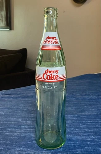 Vtg Coca Cola Cherry Coke 1980's 16 Fluid Oz Advertising Glass Bottle Decor 32B