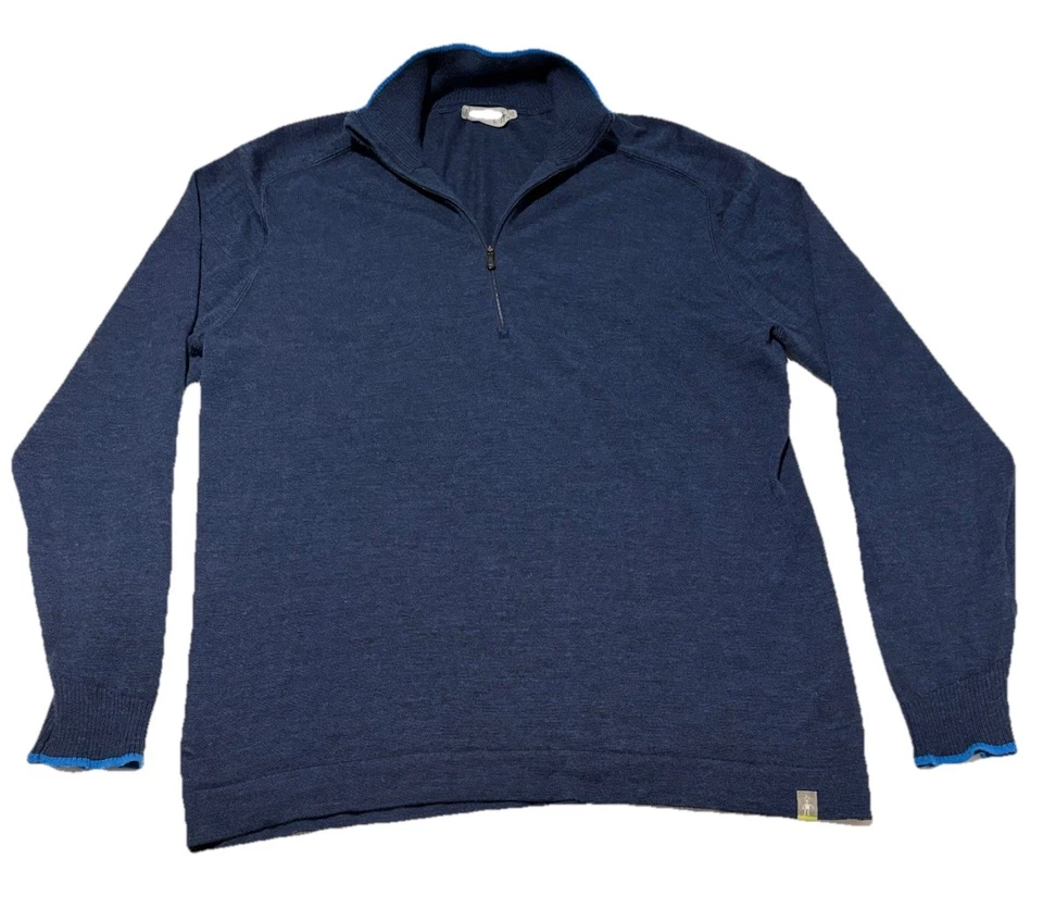 Smartwool 1/4 Zip Knit Timeless Blue Sweater Mens Large 100% ClassicMerino Wool - Image 2 of 4