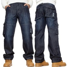 Kruze Mens Cargo Jeans Combat Work Trousers Denim Straight Leg Pants All Sizes