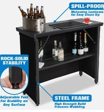 GoPong GoBar PRO Commercial Grade Portable Bar - 45" x 18" x 38" Assembled Size