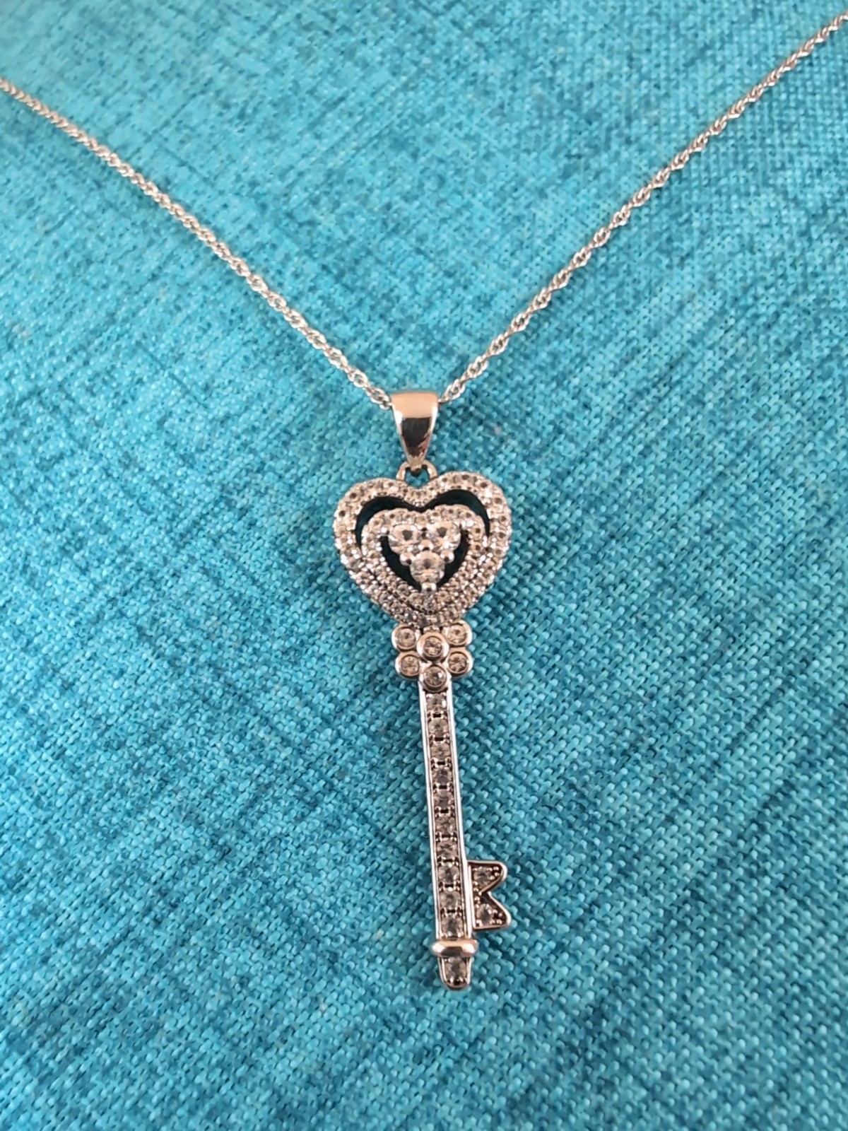 PAJ Nested Hearts White Sapphire 925 Sterling Silver Key Pendant Necklace