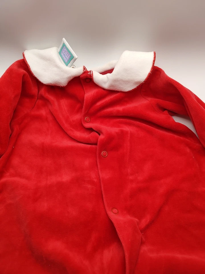 Pijama Footie Vintage Veludo Verde Anos 90 Bebê "Meu Primeiro Natal" 3-6 Meses - Imagem 3 de 4