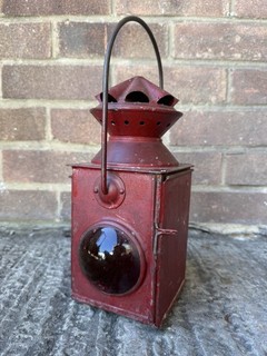 Vintage British Railway Signal Lantern Double Red Glass Collectable Oil Lamp