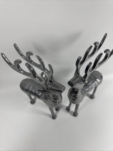 Pair of Handcrafted Silver Metal Reindeer 12" Tall - Picture 3 of 8