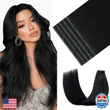 Youngsmile Injection Tape in Hair Extensions Real Human Hair, 1 Jet Black 14 In