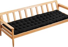 PLULON Black Garden Bench Cushion 3 Seater Chair Pad Black 150 x 48 cm