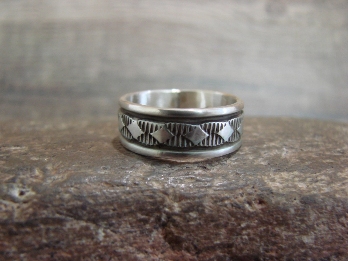 【NAVAJO】Bruce Morgan シルバーバンドリング 12号 Navajo Hand Stamped Sterling Silver Ring Band - Bruce Morgan