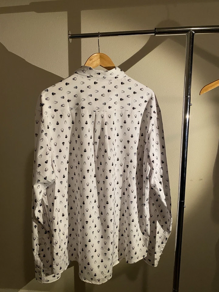 International Report Shirt Mens White Geometric Skulls 4-Way Stretch - Image 2 of 4