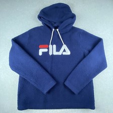 Fila Sweatshirt Youth XL Navy Blue Sherpa Fleece Hooded Logo Outdoor Activewear
