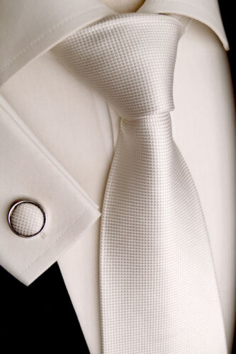 Handgefertigte Luxus Seiden Krawatte mit Manschettenknöpfe, Reinweiß, Km 131.1 - Bild 1 von 4