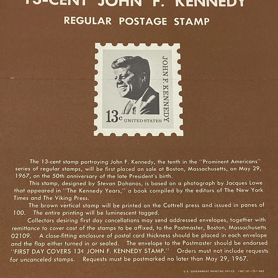 1967 13¢ John F. Kennedy Regular Postage Stamp FDC Bulletin Board Advertising - Image 3 of 4