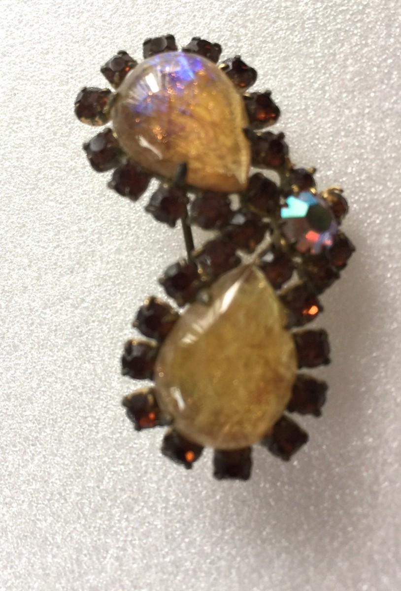 Broche Vintage Type Murano En Verre Soufflé - Métal Doré - Années 1920/1930 - Occasion