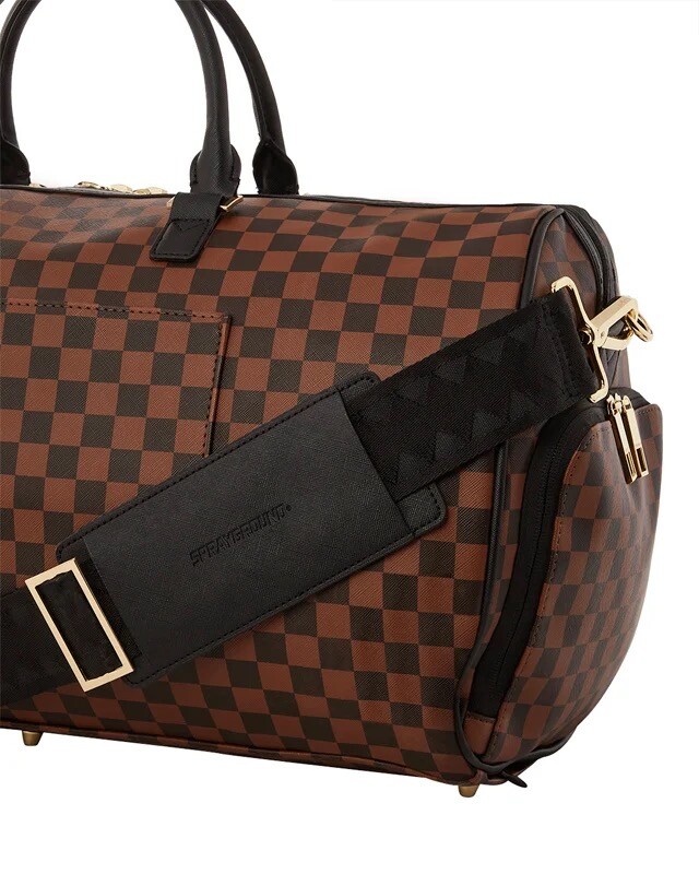 Sprayground Shark In Paris Brown Checkered Backpack – Vegan Leather – Laptop Bag