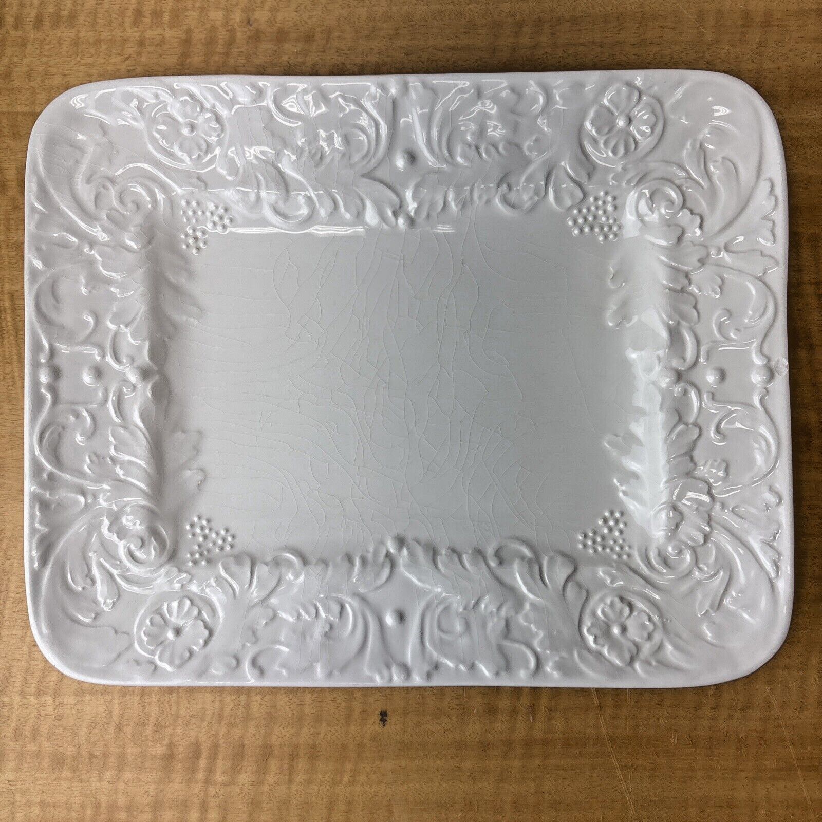 CERAMICA STEFANI White Ceramic Embossed Rectangle Serving Tray