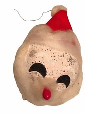 Vintage 1950s Handmade Mid Century Santa Claus Face Christmas Tree Ornament 4"