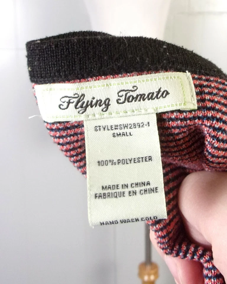 Vestido Suéter Geométrico Tejido Tomate Volador Usado en Excelente Condición Mini Boho Hippy Suroeste Talla S Foto 4 de 4