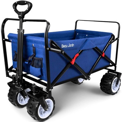 BEAU JARDIN Collapsible Folding Beach Wagon 350 Pound Foldable Wagon Cart wit...