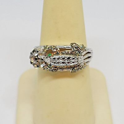 Sterling Silver 14k Diamond Enamel White Topaz Frog Ring Concorde Collection