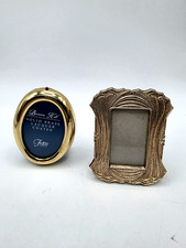 Two Metal Mini Picture Frames, Gold Tone, Round, Square, 3"