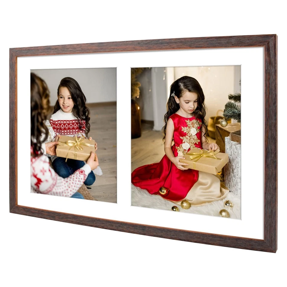 12x19 Brown Collage Frame with White Mat for 2 8x10 Photos Real Glass 4 Pack - Image 4 of 4