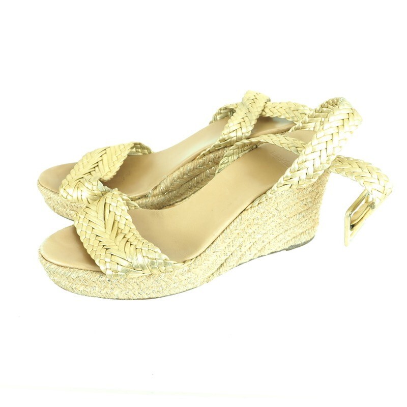 Vintage Hermes Gold Braided Leather Strap Wedge Sole Sandals Size 38 Shoes.