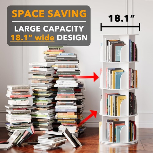SpaceAid 4 Tier Rotating Bookshelf Tower Spinning Bookcase Lazy Susan Revolvi... - Picture 2 of 7