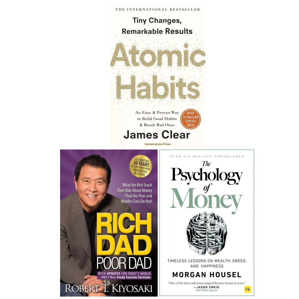 Morgan Housel Robert T. Kiyosaki, James Clear Unisex Rich Dad Poor Dad, The Psychology Of Money, Atomic Habits 3 Books Collection Set - Image 3