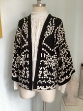 Black Embroidered Kimono Jacket Size 12 Ecru