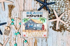 Beach House Live Love Sunset Handmade Wood Mini Small Sign Coastal Decor