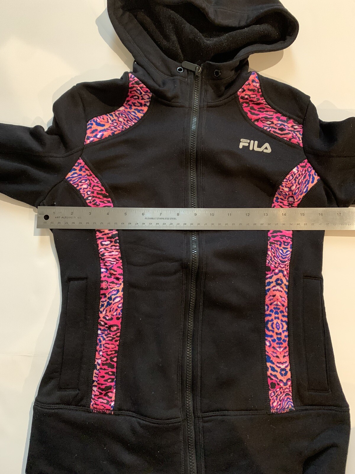 Felpa con cappuccio e zip Fila rosa e nera Junior XS