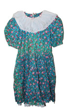 Vintage Handmade Smock Dress Size 6/7/8 Green Floral Flowers Prairie Pink Colla