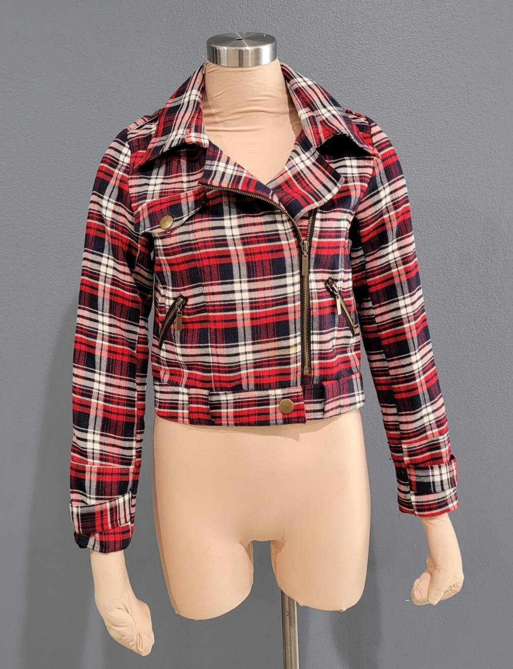 CECICO Plaid Red Black Cotton Moto Biker Punk Jacket S | eBay