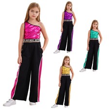 Kids Girls Outfit Shows Tracksuit Training Vest And Trousers Hip Hop Party Jazz