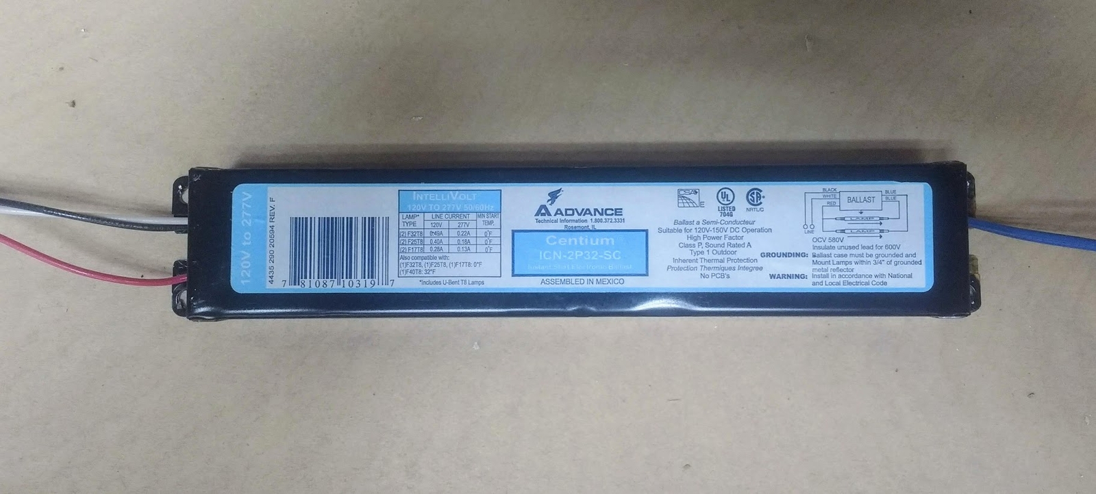 Advance Centium ICN2P32SC 2 T8 InstantStart Electronic Ballast F32T8