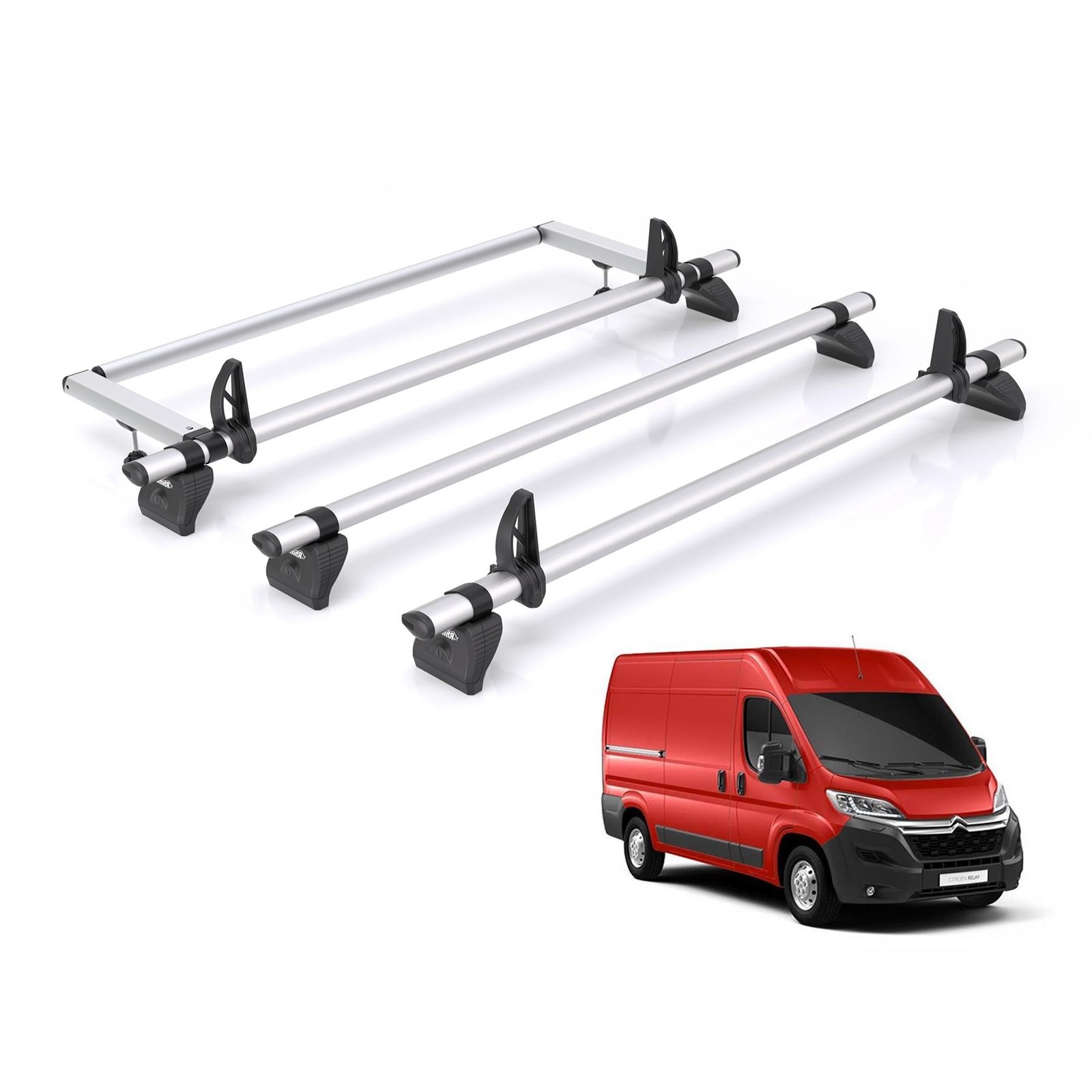 Citroen Relay Roof Rack Models 3x Bars + Roller Fits 2006+ Rhino Kammbar Pro