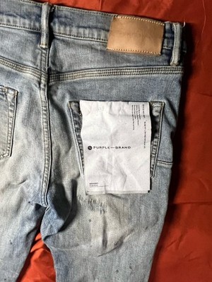 Purple Brand Slim Fit Distressed Light Wash Denim Jeans Light Blue
